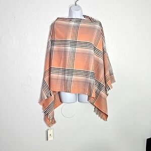 NWT Comfyluxe Women Salmon Pink Plaid Poncho One Size
